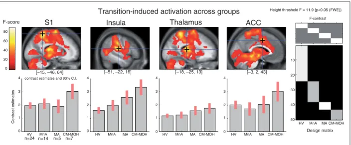 Table 1. Cerebral areas with a group effect in cerebral activation during transition between warm and cold or vice versa