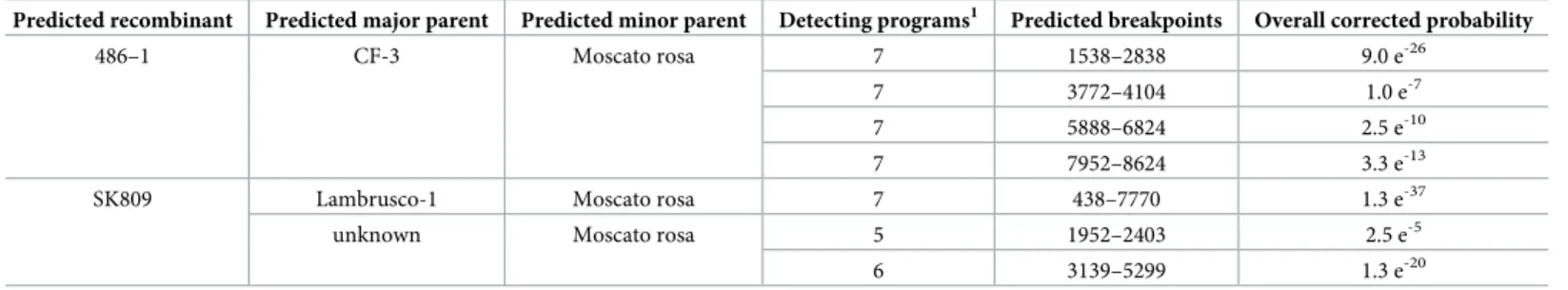 Table 6. Potential recombination events detected by RDP4 in the genome of GVT isolates.