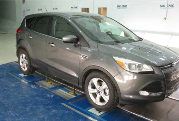 Figure B.3: View from upstream of the 2014 Ford Escape on the GESS in the 9 m Wind Tunnel.