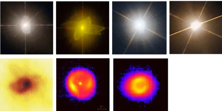 Figure 4. High-resolution visible HST and mid-infrared images of the seven objects in this study, taken from the literature