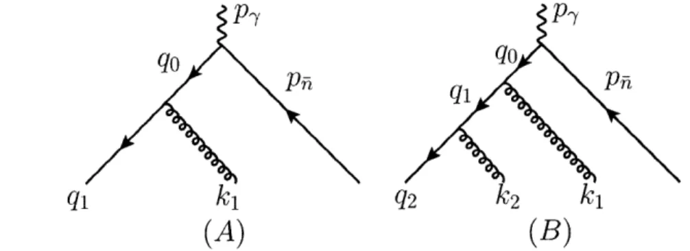 Figure  4-4:  Vector  labels  for  single  (A)  and  double  (B)  gluon  emission.