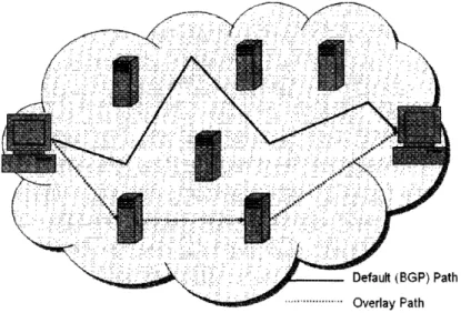 Figure  3-1:  Overlay  Routing:  The  flow does  not  take  the  default  BGP  path  through the  network