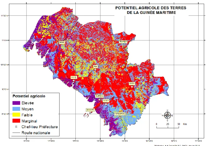 Figure 6: Potentiel agricole des terres de la Guinée Maritime 