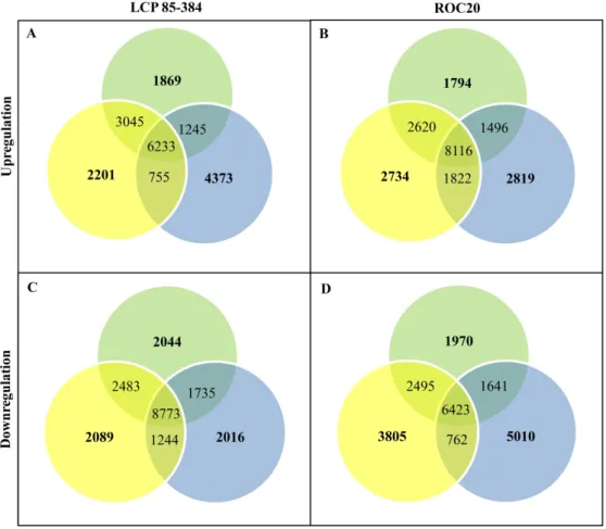 Figure 1. Venn diagrams of differentially expressed genes (DEGs) (Statistically significant ≥ 2-fold, p- p-value &lt; 0.005)