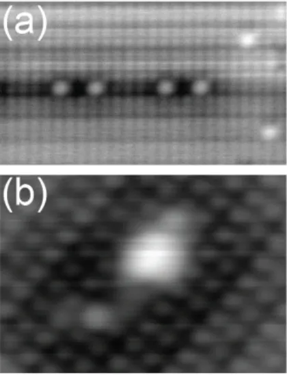 Figure 4: (a) and (b) show empty states images (50pA, +1.3V) corresponding to Figure 5-a and 5-c from the main text, respectively