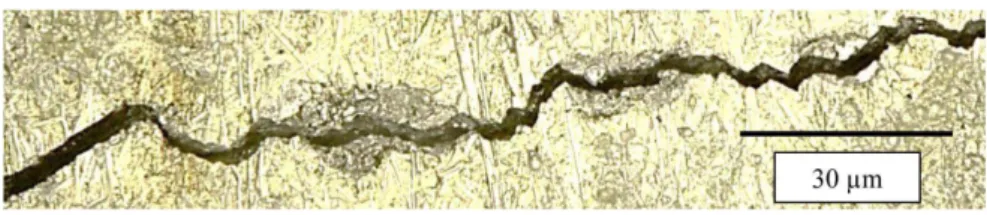 Figure 8. Close-up view of a fatigue crack in an aluminium panel section, showing almost  no visible debris after plasma paint stripping.