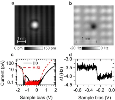 Figure 2 (a) and (b) show an STM image of an isolated ASiQD and the corresponding frequency shift map