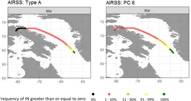 Figure 7.  A comparison of the interim ‘equivalent’ vessel classes Type A and PC6 according  to the AIRSS navigability assessment