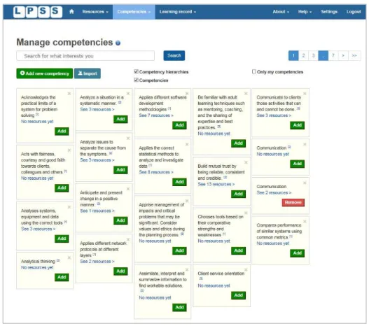 Fig. 1. User interface for personal competency management in LPSS 