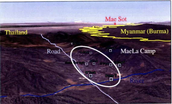 Figure  2-4:  MaeLa  Location, looking  southwest (Google  Earth, 2007; Lantagne,  2007).