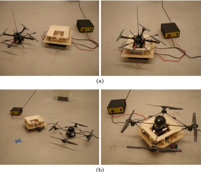 Figure 6-4: Recharge Landing Pad Setups: (a) X-UFO and (b) Draganflyer