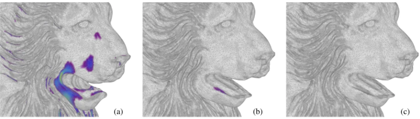 Figure 7 shows the most extreme case of constraint vio- vio-lation (after deformation) among the examples we have  pro-cessed, and an illustration of the post processing step.