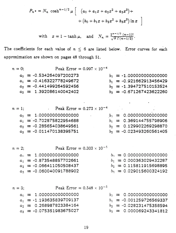 Table  3a.  Coefficients  for  P,*,  Order=3  (Second  Approximation) The  second  approximation  to  P,  1/ 2 (coshi.)  for  Order  =  3  is  given  by