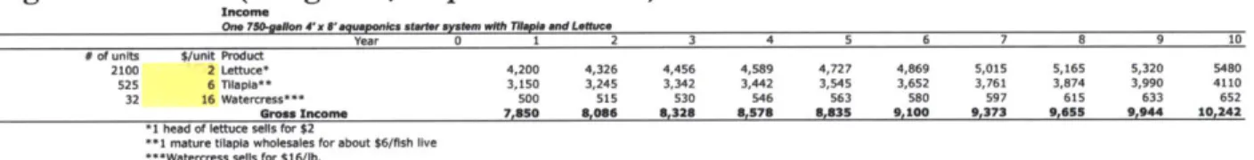 Figure 5.  Income  (750-gallon,  tilapia and lettuce)