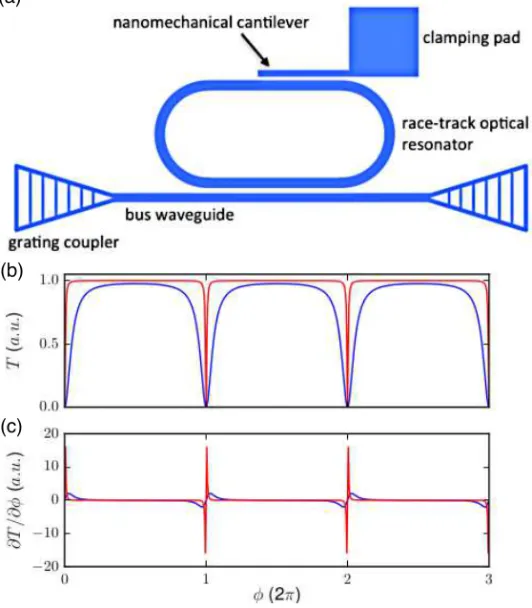 Fig. 1. (a) A sketch showing a nanomechanical cantilever coupling to an on-chip all-pass filter.