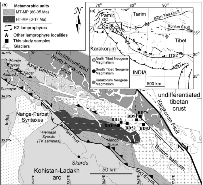 Fig. 1. (a) Location map of the late-orogenic magmatic rocks in the India^Asia convergence zone (After Arnaud et al., 1992; Turner et al., 1996;