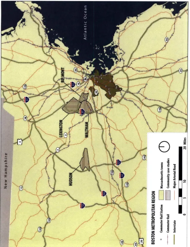 Figure 3.1: Location of community case studies in metropolitan  context.  SOURCE:  Author, using MassGIS data
