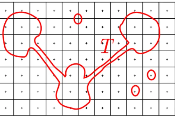 Figure 5: A pathological case: whatever the method, the number of connected components of the complementary of T is not preserved for any shapes
