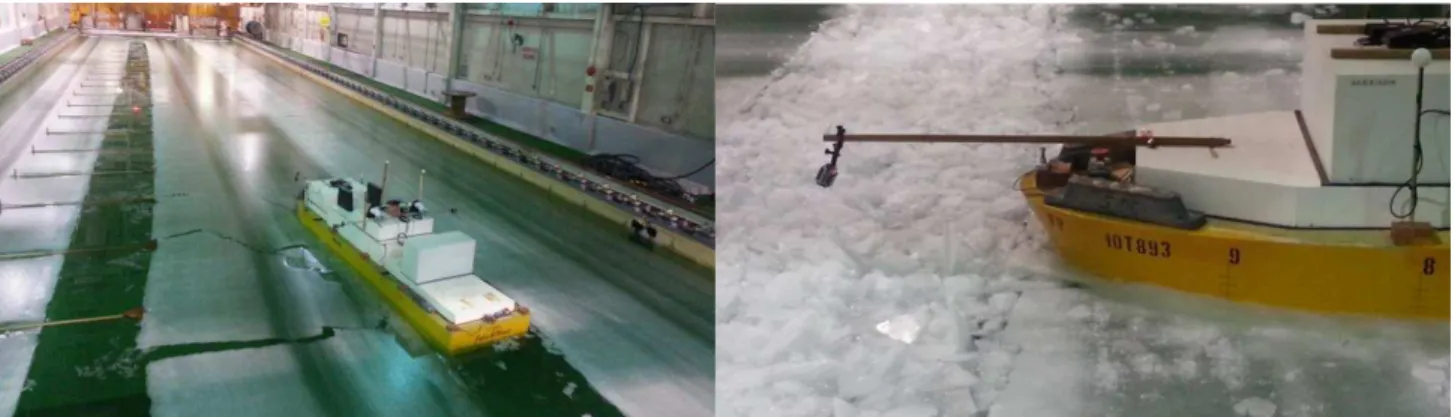 Figure 9: Level ice tests (left) and first year ridge penetration tests (right) 