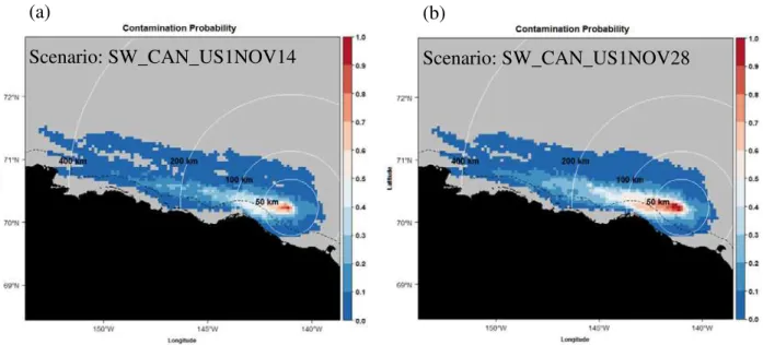 Figure 5  For longer lasting spills, the high contamination probability regions extend  more than low contamination probability regions