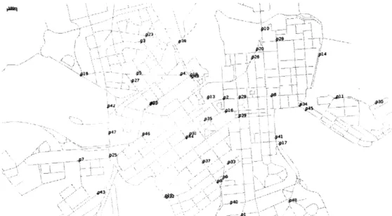 Figure  4-1:  The ONE  simulator.  Simulated  people are seen.  Each  person carries  a  simu- simu-lated device that periodically reports location, Bluetooth neighbors and temperature  to the ContInt plugin running on an Ego agent.
