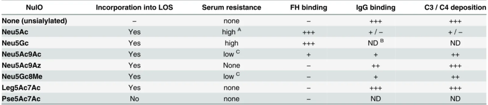 Table 1. Summary of nonulosonate (NulO) incorporation by N. gonorrhoeae lipooligosaccharide and key functional consequences.