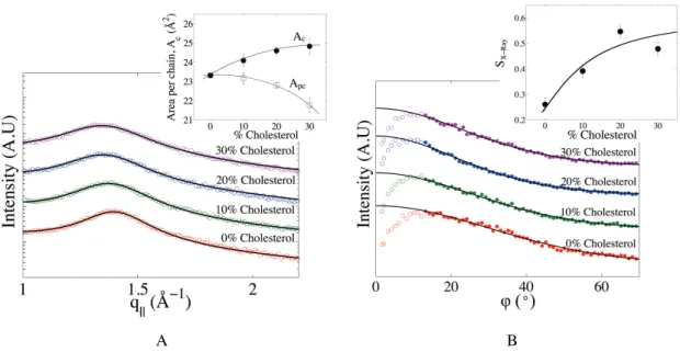 Figure 4. Effect of cholesterol on the packing and orientational order of mitochondria-like membranes