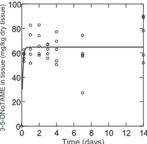 Fig. 2. Uptake of 4-NAN in earthworm tissue during 7 day exposure in structured aqueous medium.