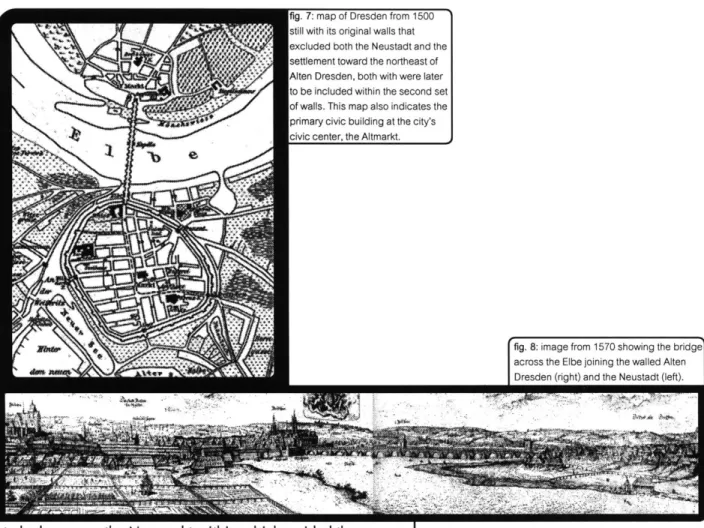 fig.  8: image from  1570 showing the bridgacross the Elbe joining  the walled Alten