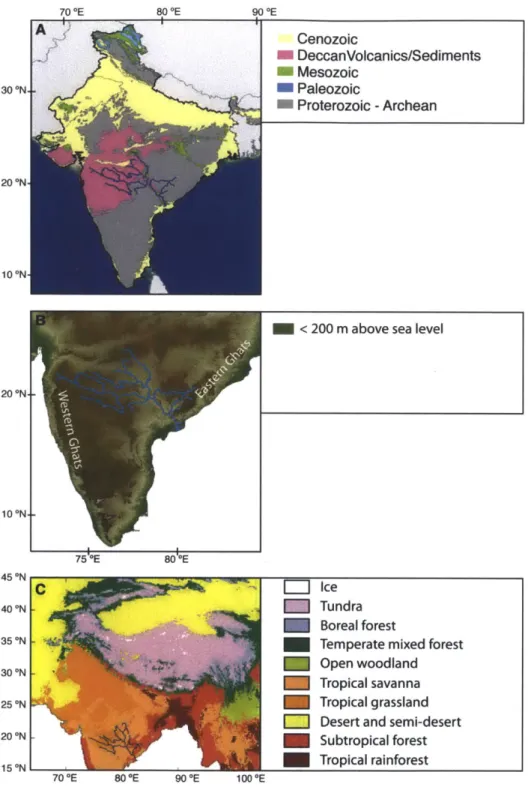 Figure  2.  Godavari  River  drainage  basin  in  its  geological,  physiographical,  and ecological  context  A