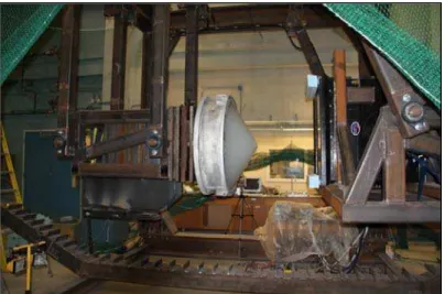 Figure 1: Large pendulum apparatus with ice cone  mounted on the left carriage and Impact Module on the  right