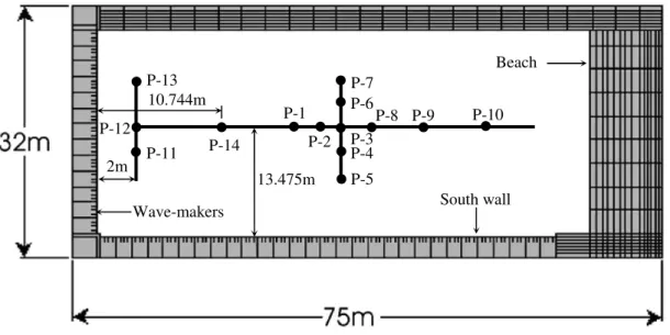 Fig. 1: Layout of the experimental tank (not to scale) 