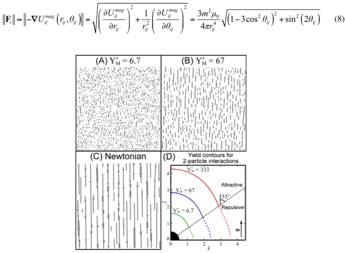 Figure  1.  Magnetically  assembled  structures  at  fφ A   =  0.15  at  long  times  ( t ˆ 2667 = )   for  dimensionless  magnetic yield parameters of (A)  Y M* = 6.7  and (B)  Y M* = 67,  and (C) the Newtonian case  ( Y M* → ∞ ) 