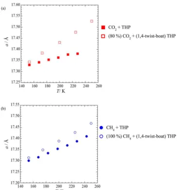 Figure 6. Snapshot of THP in the large sII clathrate hydrate cages which show hydrogen bonding with water from simulations at 250 K.