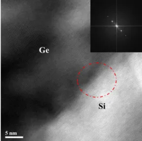 Figure 1 shows a moderate resolution TEM image of a single axial Si/Ge NW HJ with a clearly visible Si/Ge  hetero-interface and smooth NW surface