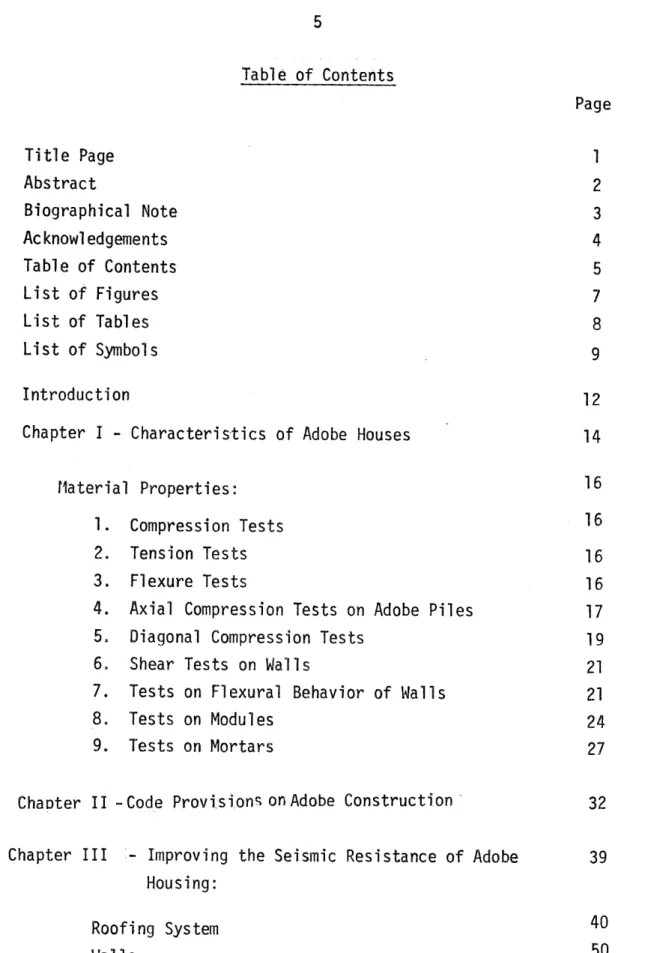 Table  of  Contents Page Title  Page  1 Abstract  2 Biographical  Note  3 Acknowledgements  4 Table  of  Contents  5 List of  Figures  7 List  of  Tables  8 List  of  Symbols  9 Introduction  12