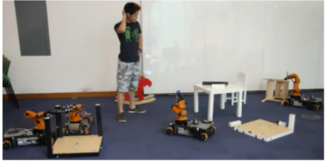 Figure 1: A robot engaged in assembling an IKEA LACK table requests help using natural language
