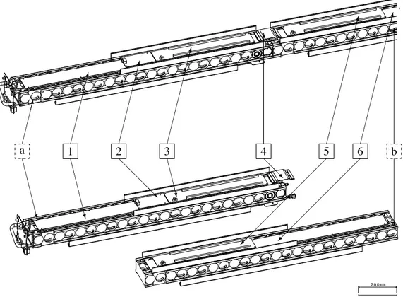 Figure 2: Sketch of a partial super-drawer showing the external drawer (a) and the internal drawer (b)