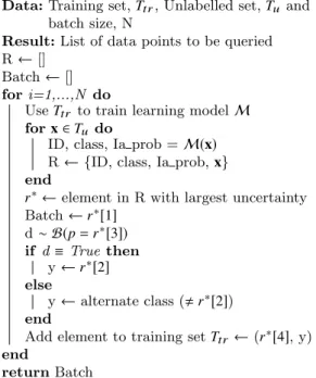 Figure 11 shows classification results for canonical and passive learning (both at each iteration drawing 5 random elements from the pseudo-training and target sample  respec-tively), AL via N-least certain and semi-supervised  uncer-tainty sampling, when 