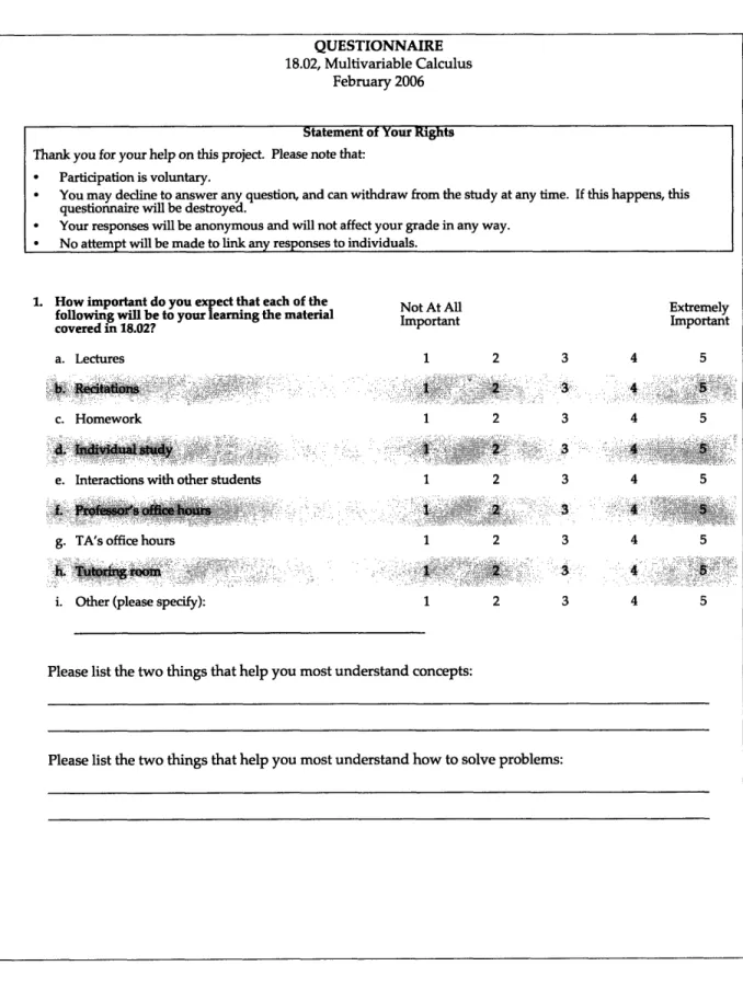 Figure  A-1:  Pre-Class  Survey,  page  1