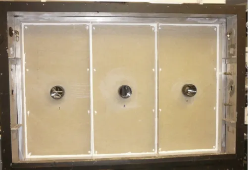 Figure 3: Test Specimen Frame containing three 0.61 m X 1.22 m (2ft wide by 4ft long) identically  constructed fibre cement cladding panels