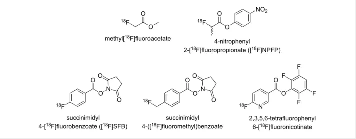Figure 1: Selection of prosthetic agents for  18 F-labelling via acylation.