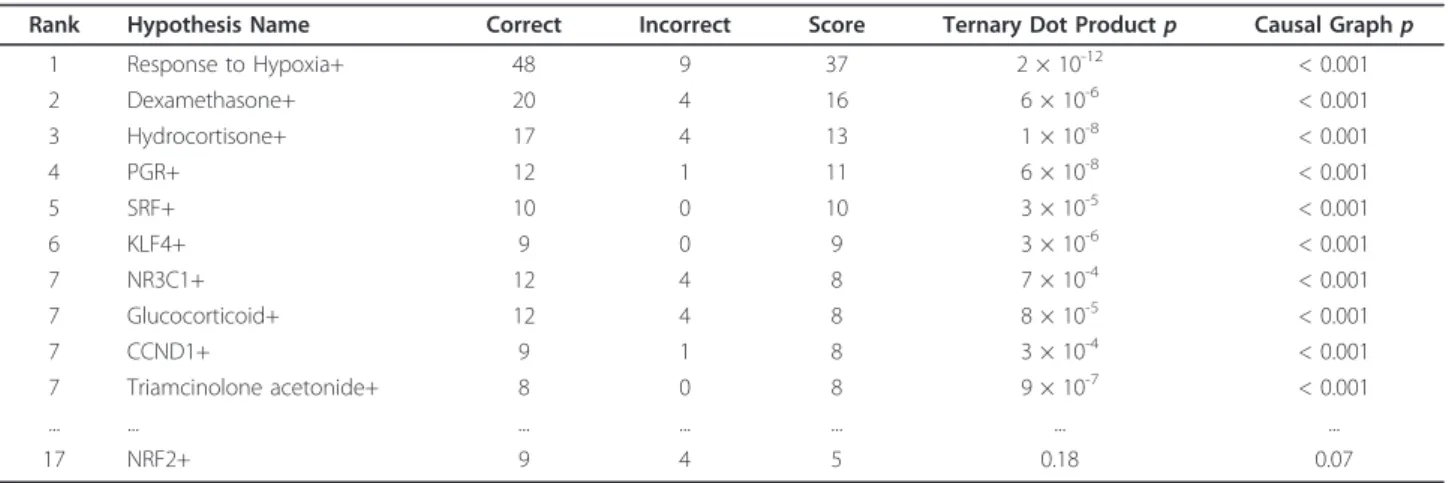 Table 1 Top hypotheses by score and corresponding p-values on an example dataset