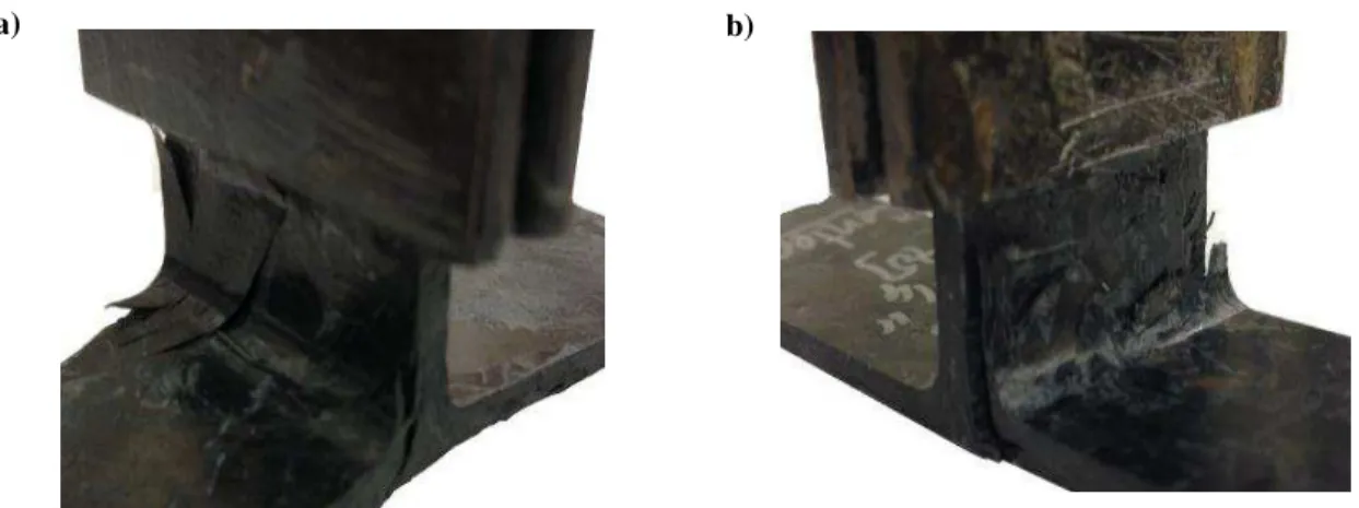 Figure  14.  ROS  component  failure.  a)  6.35  mm  ×  25.4  mm  strands.  b)  3.17  mm  ×  6.35  mm  strands