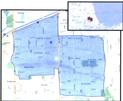 Figure  3-2:  Area  of study includes  zip codes 60638,  60652,  and  60629.  Source:  Google  Maps  2019