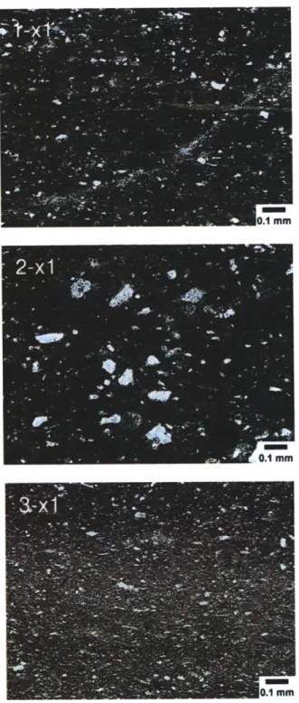 Figure  2-2:  Thin  section  optical  micrographs  provided  by  Chevron  for  GeoGenome  samples Shale  1, Shale  2,  and  Shale  3 taken  in the parallel-to-bedding  (xl) direction