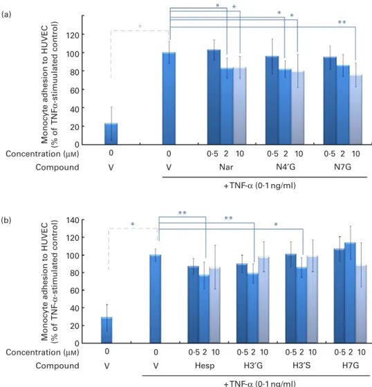 Fig. 2. Effect of incubation of endothelial cells with flavanones on monocyte adhesion