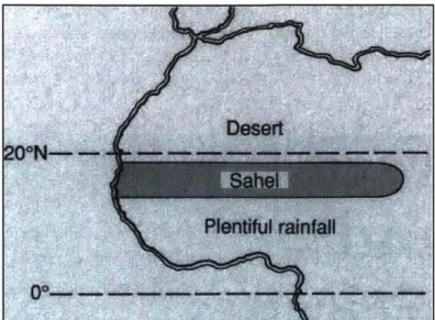 Figure 6.  The Approximate  Location  of the Sahel  Region  of Sub-Saharan Africa.  From Gray (1990).