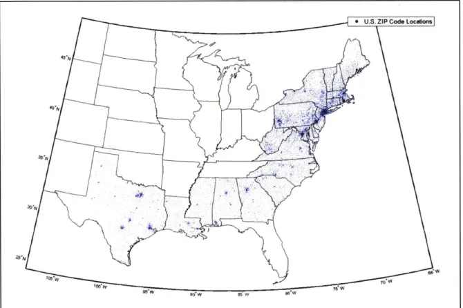 Figure 9.  ZIP Code  Locations  for the First Portfolio.  Note  that the state  of Florida is  not included