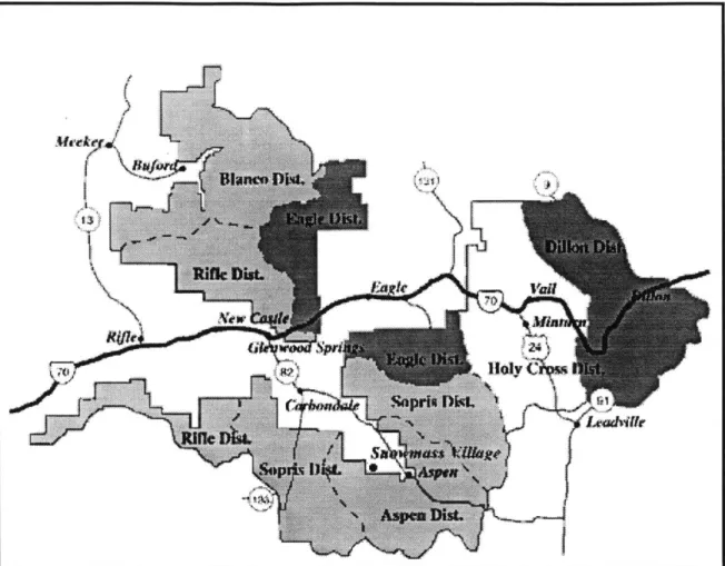 Figure  4-2  - White  River  National  Forest  Ranger  Districts  and  Surrounding Municipalities